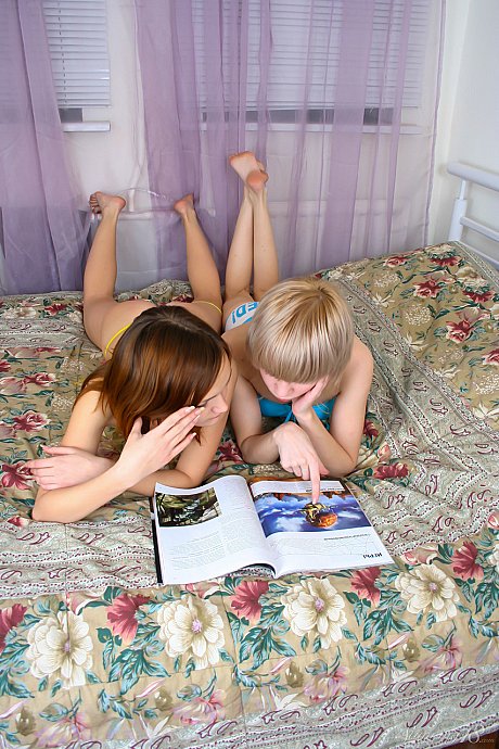 Skinny lesbian Cassidy C & her gf strip undressed while fooling around on the bed - Image 1 of 20  in Lesbian category   featuring Cassidy C, Amy Days 