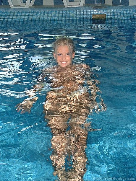 Charming yellow-haired teen Lilu plays nude in the pool before posing with two males - Image 10 of 21  in Pussy category   featuring Lilu 