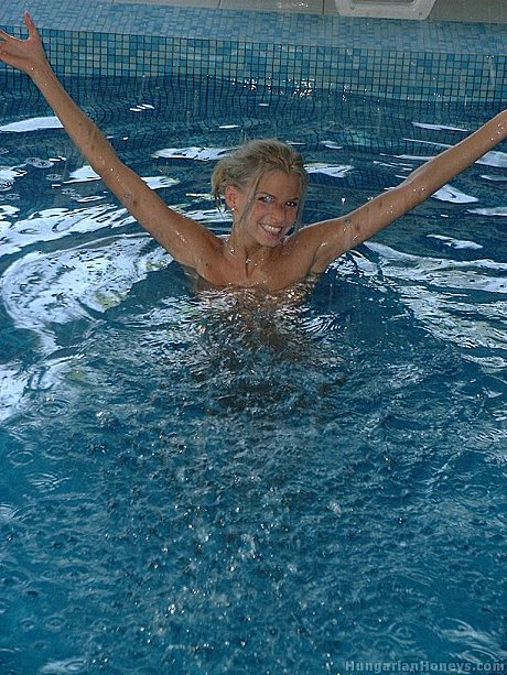 Charming yellow-haired teen Lilu plays nude in the pool before posing with two males - Image 11 of 21  in Pussy category   featuring Lilu 