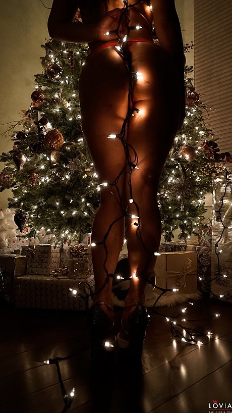 Short chinese babe Eva Lovia posing in her lingerie next to the Christmas tree - Image 7 of 15  in Outdoor category   featuring Eva Lovia 