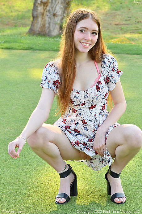 Glamorous teen Myra peels off her beautiful summer dress to pose undressed outdoors - Image 2 of 20  in Outdoor category   featuring Myra 