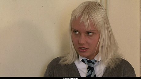 Yellow-haired student has her booty beat red with her own shoe by a teacher - Image 1 of 12  in Close Up category  
