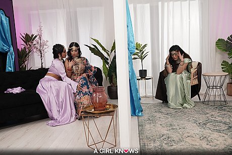 Horny Indian lesbians give each other a twat licking in a kinky orgy - Image 8 of 21  in Lesbian category   featuring Aaliyah Yasin, Yasmina Khan, Marina Maya 
