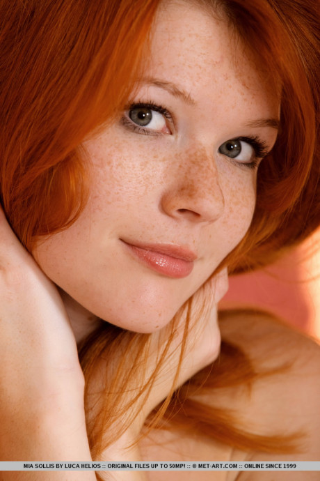 Redhead glamour model Mia Sollis posing in ebony undergarment in teasing manner - #837219