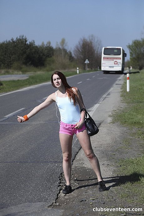 Teen hitchhiker Charli Red enjoys hardcore sex after getting her giant behind oiled - Image 1 of 21  in Pussy category   featuring Charli Red 