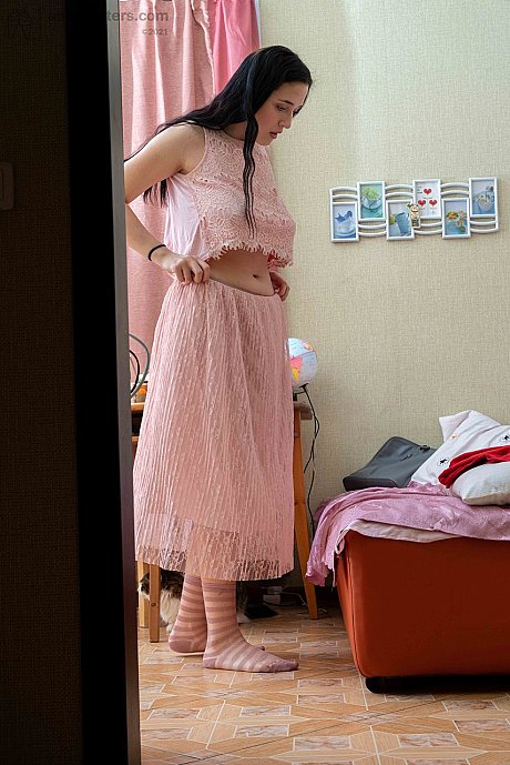 Tall brunette Elza flashing her tight behind & her enormous areolas while dressiing - Image 19 of 20  in Babe category   featuring Elza 