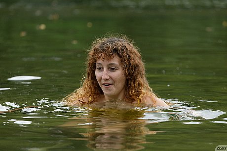 Lovely curly haired babe Suzie Hartford and her girl swim in a river - Image 5 of 12  in Babe category   featuring Moon Torrance, Suzie Hartford 