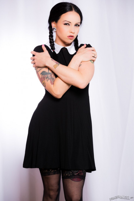 Pigtailed Nerco Nikki sizzles as a stripping & spreading Wednesday Addams - #425085