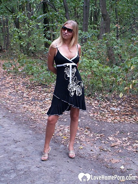 Sleazy blondie strips naked & shows off her tanned breasts outdoors - Image 1 of 20  in Masturbation category   featuring Lizie Ero 