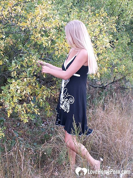 Sleazy blondie strips naked & shows off her tanned breasts outdoors - Image 13 of 20  in Masturbation category   featuring Lizie Ero 