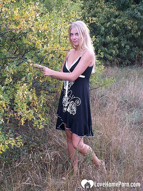 Sleazy blondie strips naked & shows off her tanned breasts outdoors - Image 14 of 20  in Masturbation category   featuring Lizie Ero 