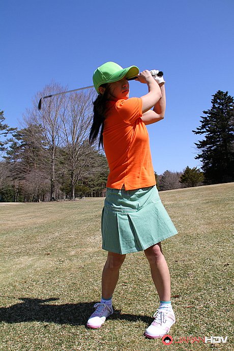 Japanese golfer Nana Kunimi flashes no panty upskirt while lining up a putt - Image 1 of 15  in Close Up category   featuring Nana Kunimi 
