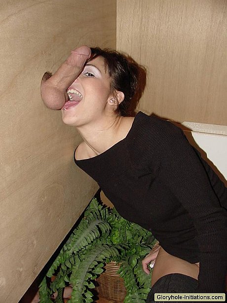 Tasty brunette Brit gives hot head to a rod popped through the glory hole - Image 8 of 16  in Teen category   featuring Brit 