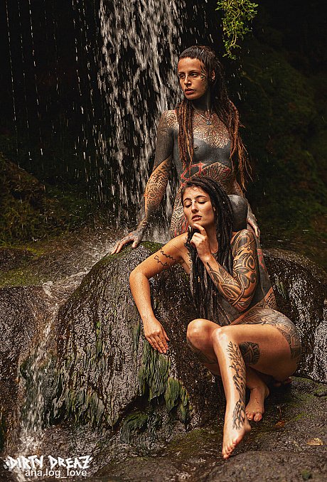 Heavily tattooed lesbians hold each other while totally nude on a bridge - Image 6 of 16  in Lesbian category   featuring Anuskatzz 