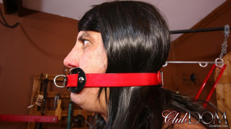 Black haired domme Jean Bardot tortures her masked boy boyfriend stud doll outdoors - #498130