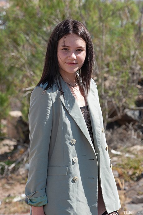 Brunette teen in hot undies Matty drops her jacket & rubs her pussy outdoors - xxx porn gallery #50407 in Model featuring Matty