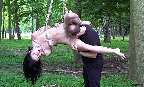 Naked brunette Crystal Cherry gives a blowjob after being flogged in the woods - Image 12 of 16  in Outdoor category   featuring Crystal Cherry 