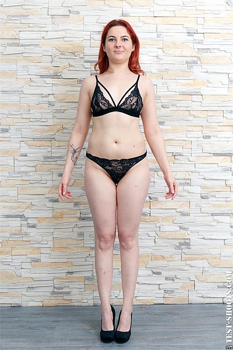 Redheaded young Louren strips her lace undies and poses naked at the casting - Image 2 of 19  in Pussy category  