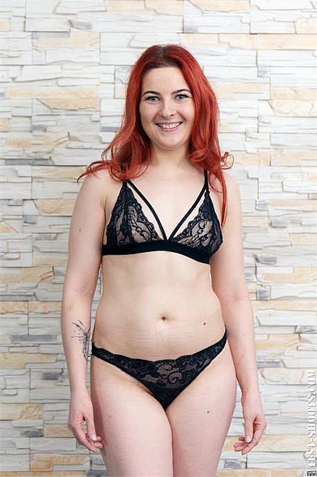 Redheaded young Louren strips her lace undies and poses naked at the casting - Image 8 of 19  in Pussy category  