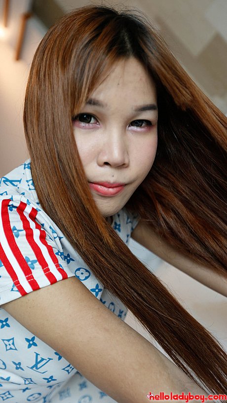 Gorgeous lovely oriental lady boy shows her gigantic booty wearing ebony underwear on her bed - Image 9 of 21  in Ladyboy category  