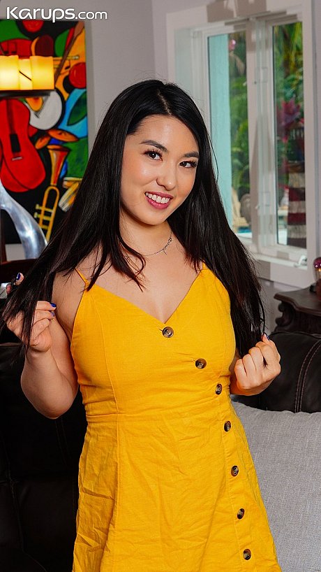 Petite black haired babe Mina Moon flaunts her massive titties and masturbates - Image 1 of 21  in Pussy category   featuring Mina Moon 