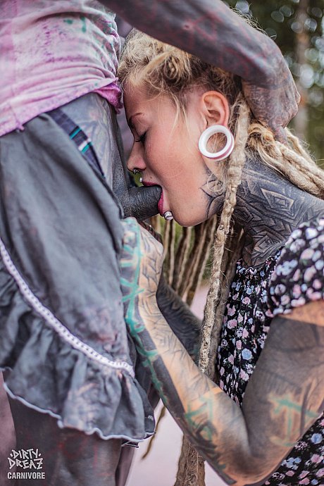 Heavily tattooed bitch girl woman Lily Lu swallows on her boy tattooed dick - Image 3 of 16  in Outdoor category   featuring Anuskatzz, Lily Lu 