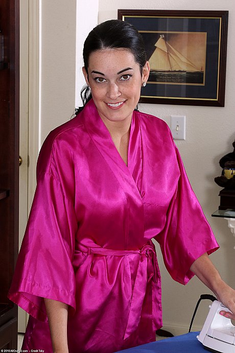 Horny housewife Nyla Parker drops her robe and spreads her hairy pussy - Image 1 of 20  in Spreading category   featuring Nyla Parker 
