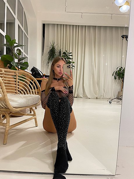 Blondy hottie Yulchik teases with her gigantic melons while posing on a couch - Image 8 of 13  in Babe category  