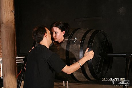 Pretty brunette in a bondage box Goldie giving head to a brutal BDSM handler - Image 11 of 20  in Pussy category   featuring Goldie 