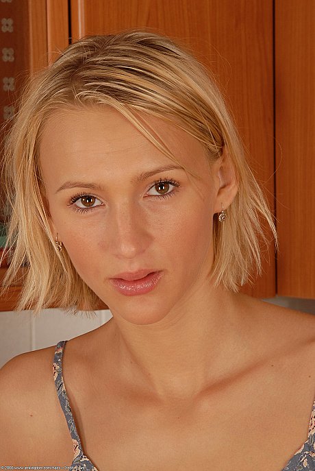 Skinny blondy Petty shows her bushy twat up close in cute kitchenette solo - Image 2 of 20  in Babe category  