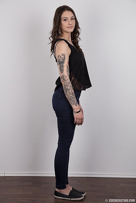 Brown eyes beauty Jolana strips to bareback her hot tattooed body for the camera - Image 3 of 20  in Close Up category   featuring Jolana 