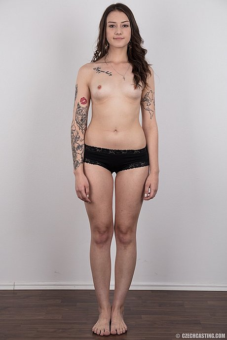 Brown eyes beauty Jolana strips to bareback her hot tattooed body for the camera - Image 9 of 20  in Close Up category   featuring Jolana 