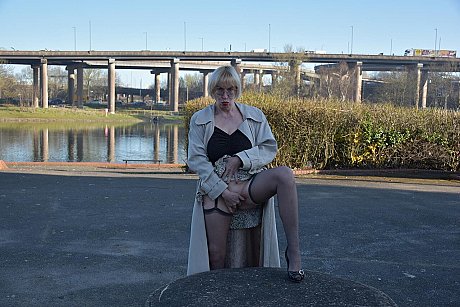 Older blondy Barby bitch exposes her breasts and pussy in public while wearing leggings - Image 5 of 16  in Ass category   featuring Barby Slut 