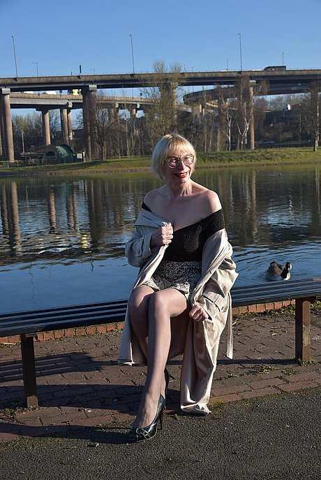 Older blondy Barby bitch exposes her breasts and pussy in public while wearing leggings - Image 7 of 16  in Ass category   featuring Barby Slut 