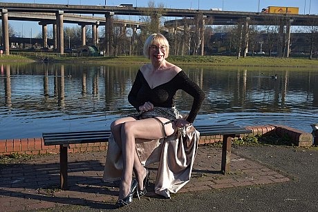 Older blondy Barby bitch exposes her breasts and pussy in public while wearing leggings - Image 8 of 16  in Ass category   featuring Barby Slut 