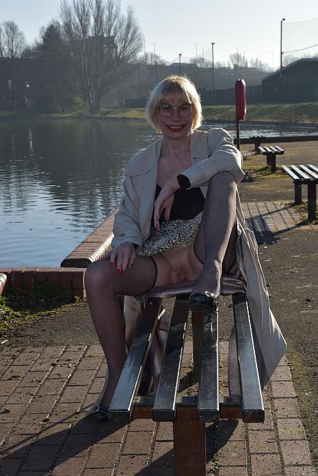 Older blondy Barby bitch exposes her breasts and pussy in public while wearing leggings - Image 10 of 16  in Ass category   featuring Barby Slut 