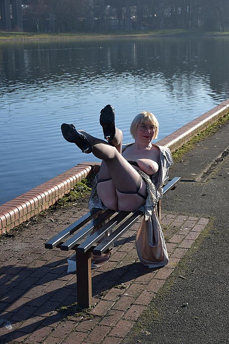 Older blondy Barby bitch exposes her breasts and pussy in public while wearing leggings - Image 11 of 16  in Ass category   featuring Barby Slut 