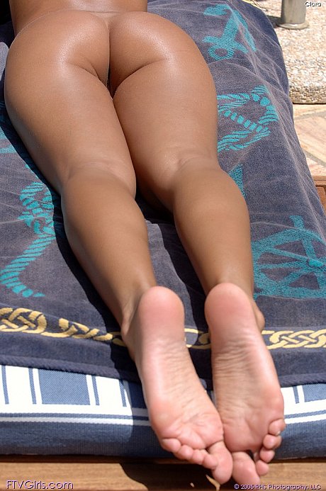 Brunette babe Clara stretches her snatch while sunbathing poolside - Image 9 of 20  in Masturbation category   featuring Klara Smetanova 