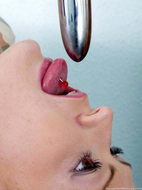 Pretty European pornstar Tara swallowing and fucking a silver toy in a solo - #1525535
