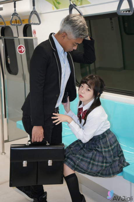Oriental schoolgirl Yuli has doggystyle sex with a senior on the train - #837370