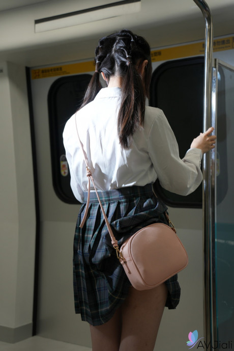 Oriental schoolgirl Yuli has doggystyle sex with a senior on the train - #837375