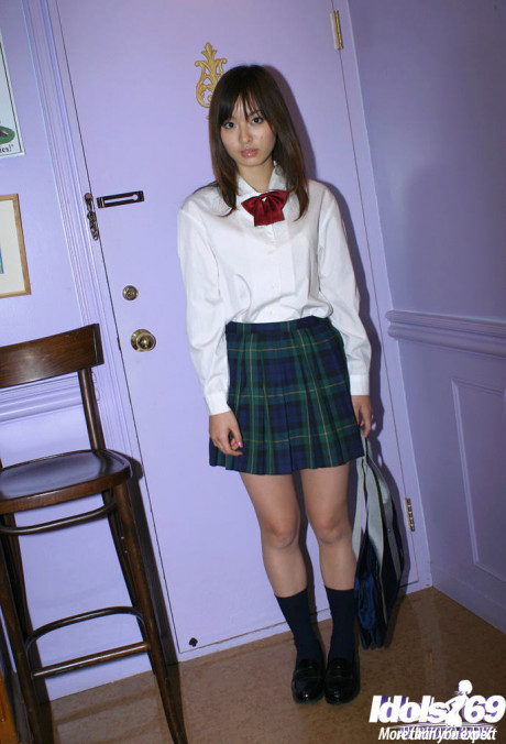 Nasty oriental schoolgirl Hikaru Koto slipping off her uniform - #781461