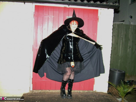 Older ginger head Valgasmic Exposed exposes herself in cosplay attire by a shed - #361882