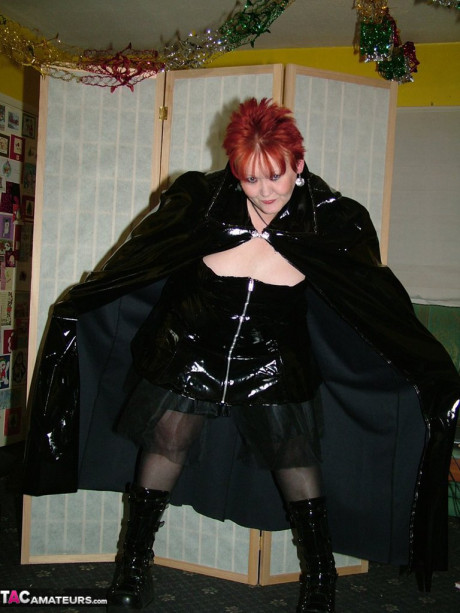 Older ginger head Valgasmic Exposed exposes herself in cosplay attire by a shed - #361886
