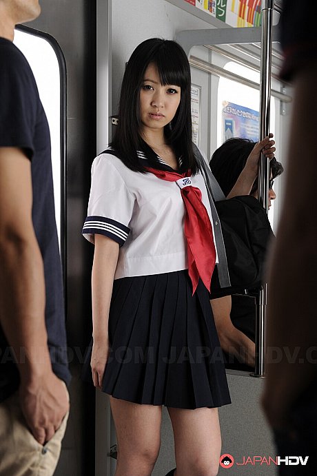 Japanese coed Yayoi Yoshino is stripped mostly nude on public transportation