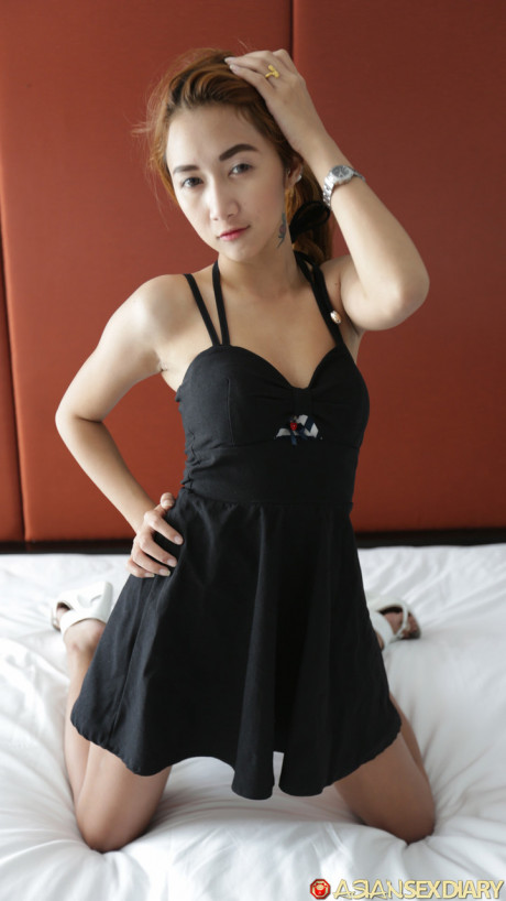Naughty oriental slut girlfriend broad An C shows her ass and takes a wide boner in her furry snatch