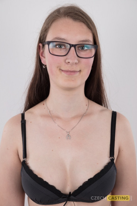 Nerdy teenie Katerina stands nude as can be other than her glasses in the undressed - #429366