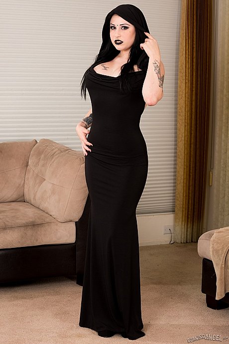 Pretty goth Ophellia Rain sheds hooded dress to expose exquisite large breasts - Image 1 of 16  in Pussy category   featuring Ophelia Rain 