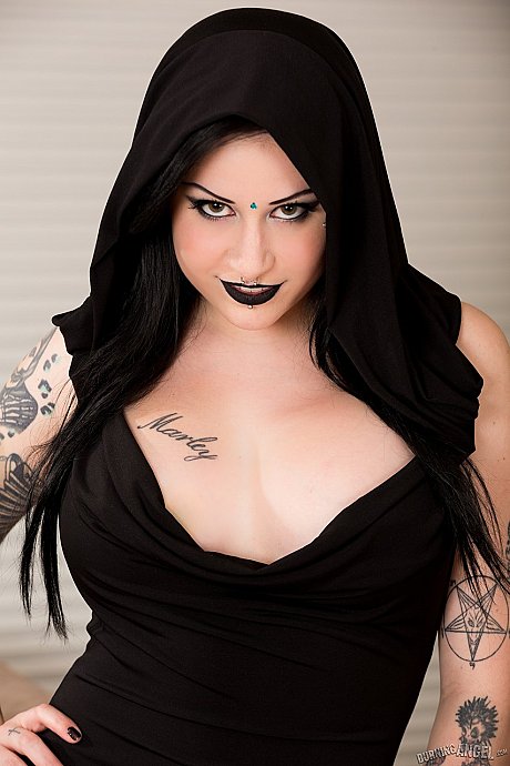 Pretty goth Ophellia Rain sheds hooded dress to expose exquisite large breasts - Image 3 of 16  in Pussy category   featuring Ophelia Rain 