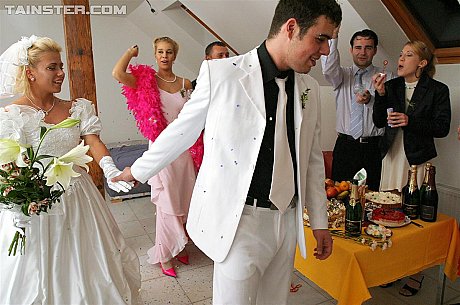 New bride dressed in her wedding dress plays water sport games at reception - Image 2 of 15  in Pissing category   featuring Lucy Anne 
